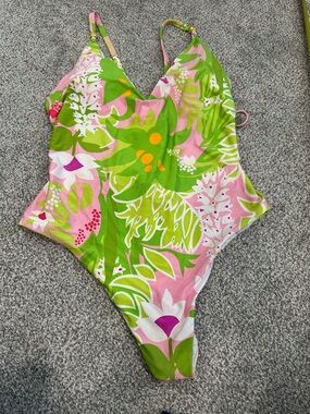 Trina Turk Pink & Green Tropical One-Piece Swimsuit